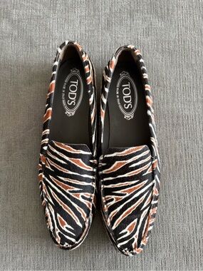 NWOT- Tod's Zebra-Pattern Pony Hair Loafers in Black, White & Brown